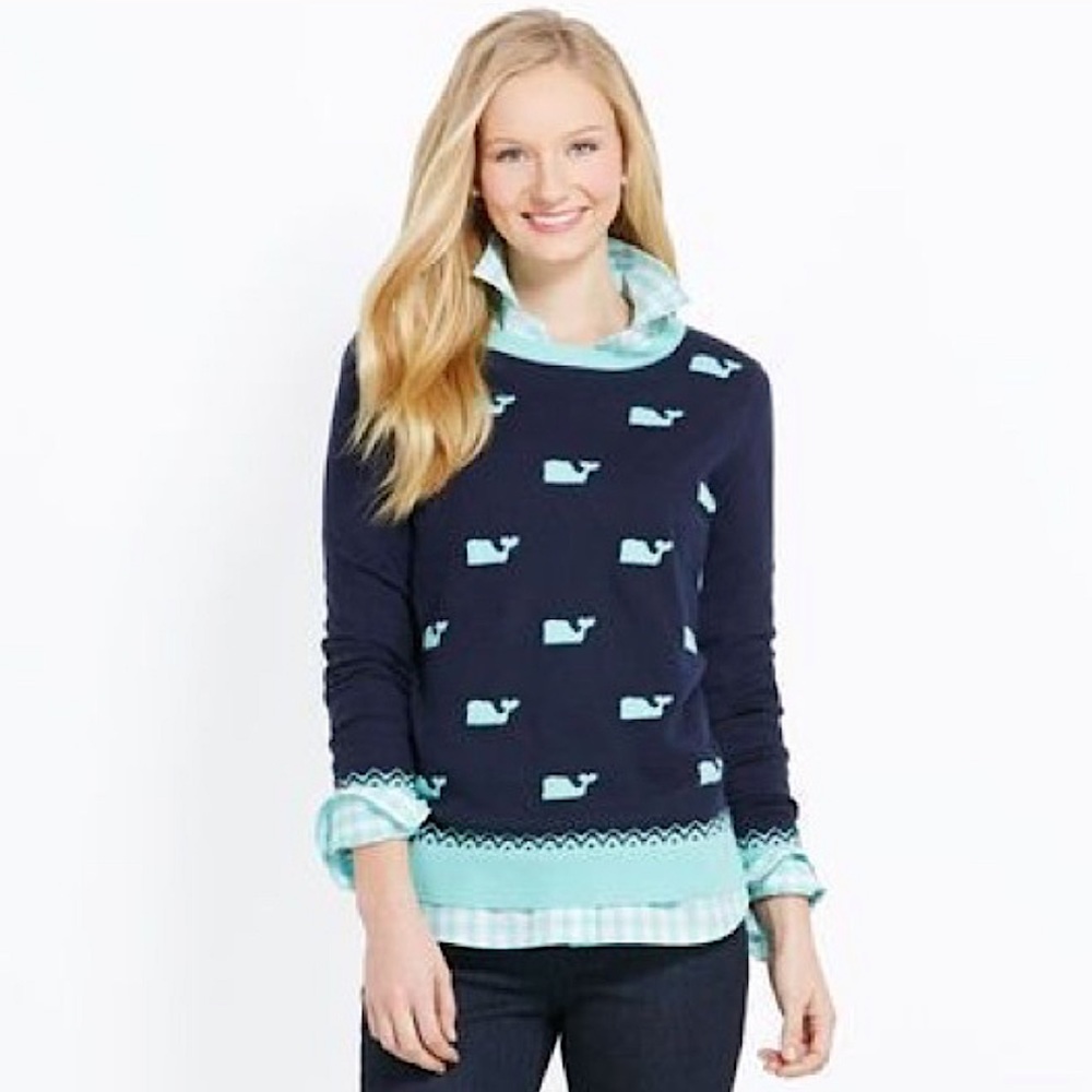 Vineyard Vines Polka Dot Whale Sweater, Size Large